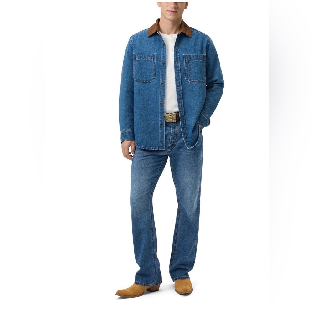 Frye Blue Denim Barn Jacket with Brown Collar - Picture 4 of 5